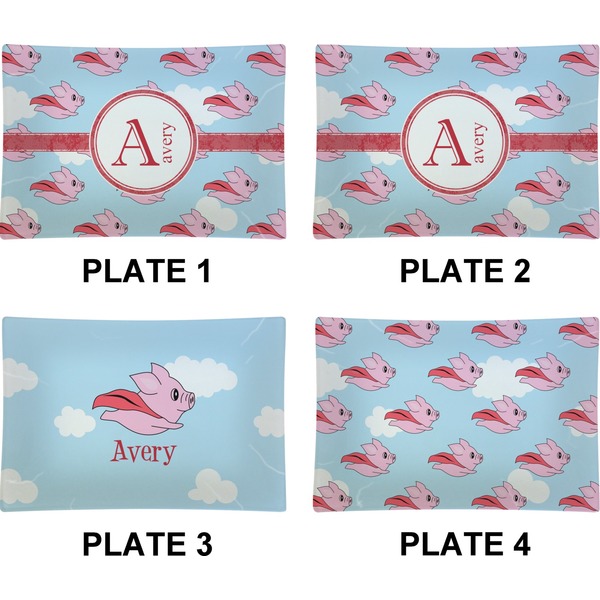 Flying Pigs Set of Rectangular Appetizer / Dessert Plates (Approval)