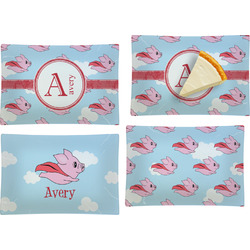 Flying Pigs Set of 4 Glass Rectangular Appetizer / Dessert Plate (Personalized)