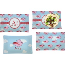 Flying Pigs Set of 4 Glass Rectangular Lunch / Dinner Plate (Personalized)