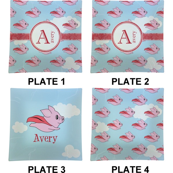 Flying Pigs Set of Square Dinner Plates (Approval)