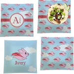 Flying Pigs Set of 4 Glass Square Lunch / Dinner Plate 9.5" (Personalized)