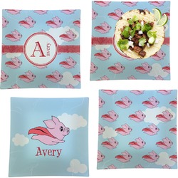 Flying Pigs Set of 4 Glass Square Lunch / Dinner Plate 9.5" (Personalized)