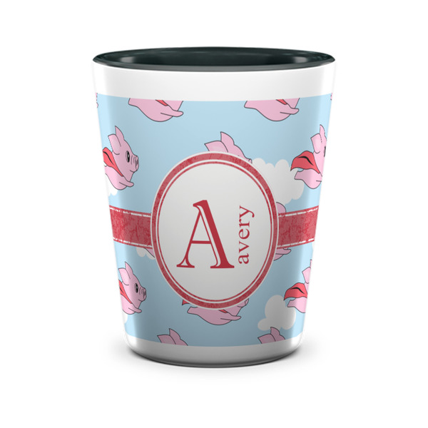 Custom Flying Pigs Ceramic Shot Glass - 1.5 oz - Two Tone - Set of 4 (Personalized)