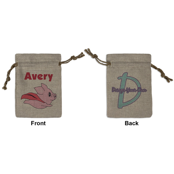 Custom Flying Pigs Small Burlap Gift Bag - Front & Back (Personalized)