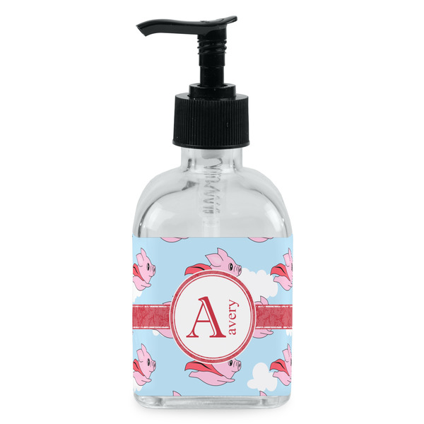 Custom Flying Pigs Glass Soap & Lotion Bottle - Single Bottle (Personalized)