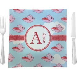 Flying Pigs 9.5" Glass Square Lunch / Dinner Plate- Single or Set of 4 (Personalized)