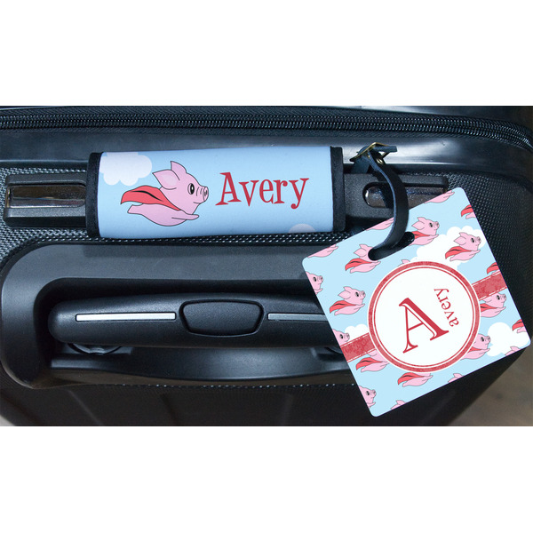 Flying Pigs Square Luggage Tag & Handle Wrap - In Context