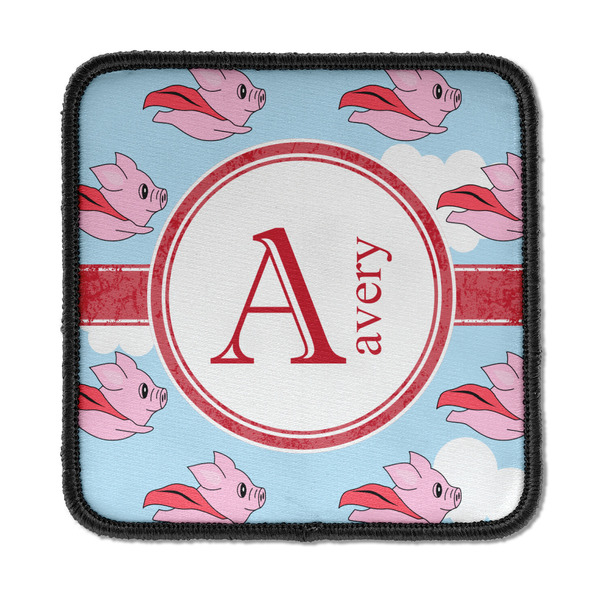 Custom Flying Pigs Iron On Square Patch w/ Name and Initial