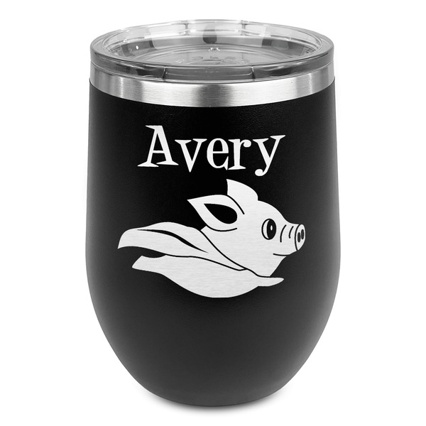 Custom Flying Pigs Stemless Stainless Steel Wine Tumbler - Black - Double Sided (Personalized)