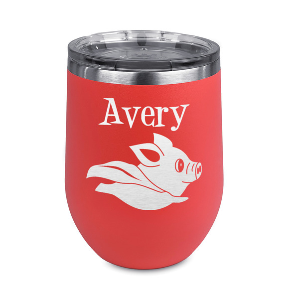Custom Flying Pigs Stemless Stainless Steel Wine Tumbler - Coral - Double Sided (Personalized)