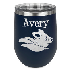 Flying Pigs Stemless Stainless Steel Wine Tumbler - Navy - Double Sided (Personalized)
