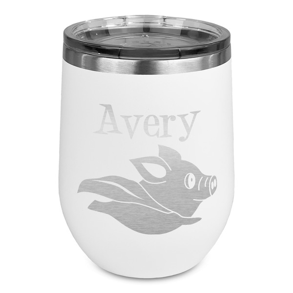 Custom Flying Pigs Stemless Stainless Steel Wine Tumbler - White - Single Sided (Personalized)