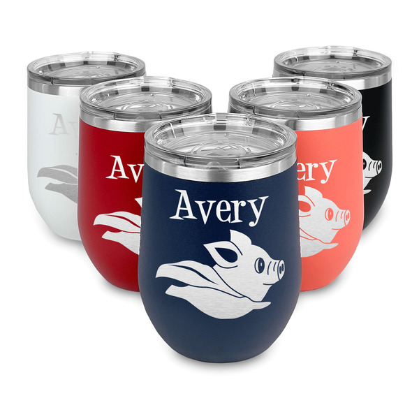 Flying Pigs Steel Wine Tumblers Multiple Colors