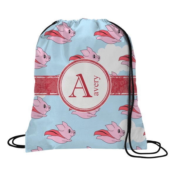 Custom Flying Pigs Drawstring Backpack - Large (Personalized)