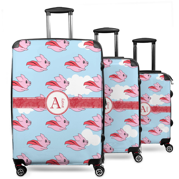 Custom Flying Pigs 3 Piece Luggage Set - 20" Carry On, 24" Medium Checked, 28" Large Checked (Personalized)