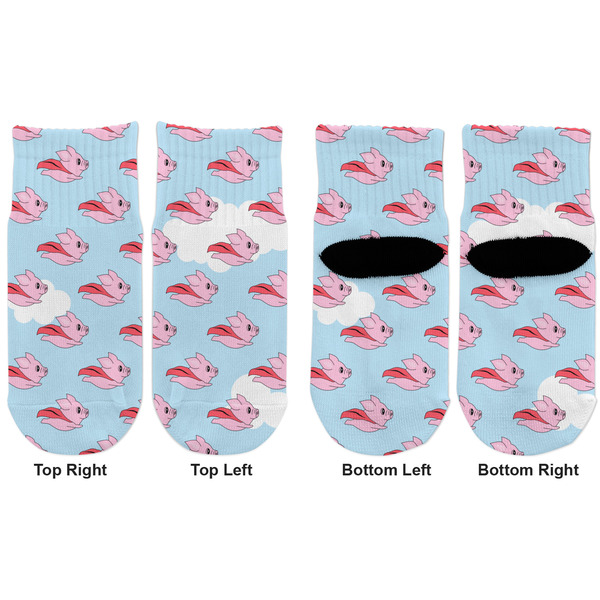 Flying Pigs Toddler Ankle Socks - Double Pair - Front and Back - Apvl