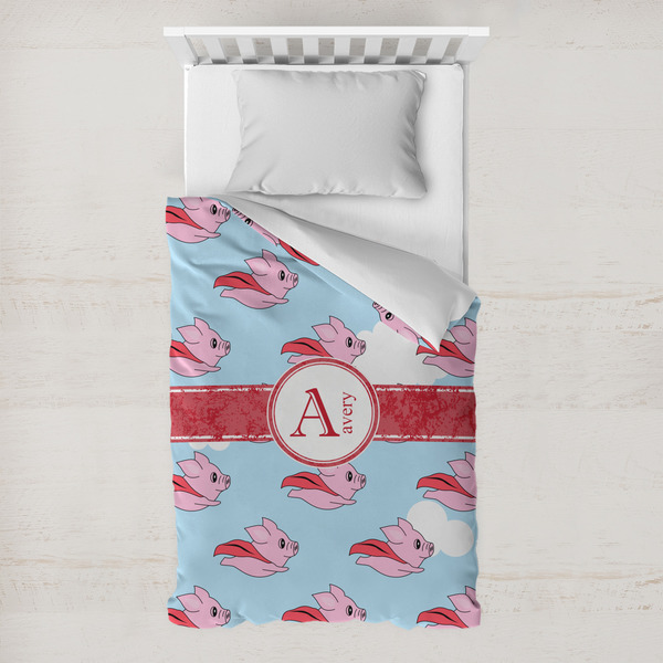 Custom Flying Pigs Toddler Duvet Cover w/ Name and Initial