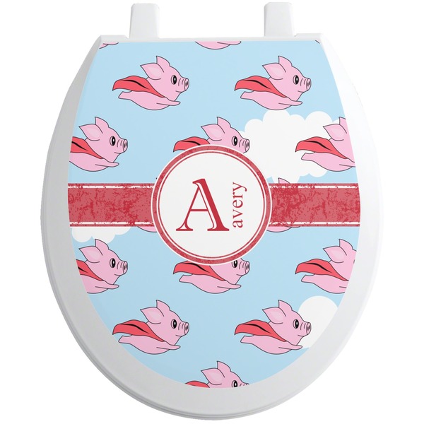 Custom Flying Pigs Toilet Seat Decal - Round (Personalized)