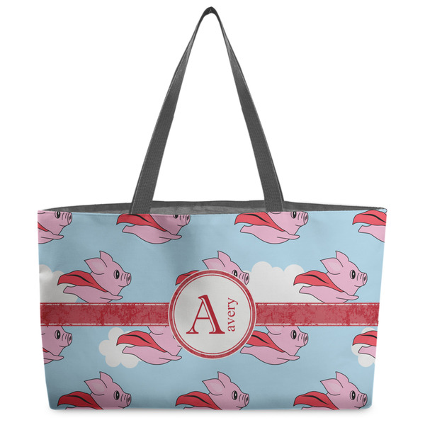 Custom Flying Pigs Beach Totes Bag - w/ Black Handles (Personalized)