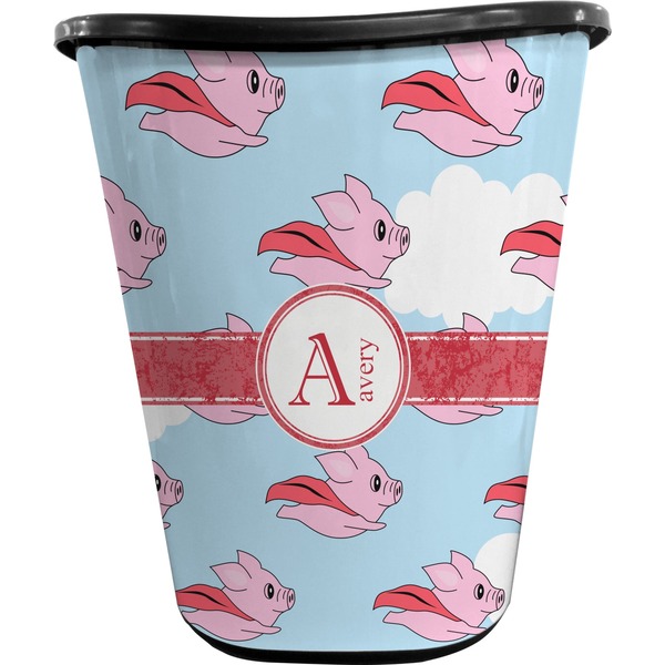 Custom Flying Pigs Waste Basket - Double Sided (Black) (Personalized)