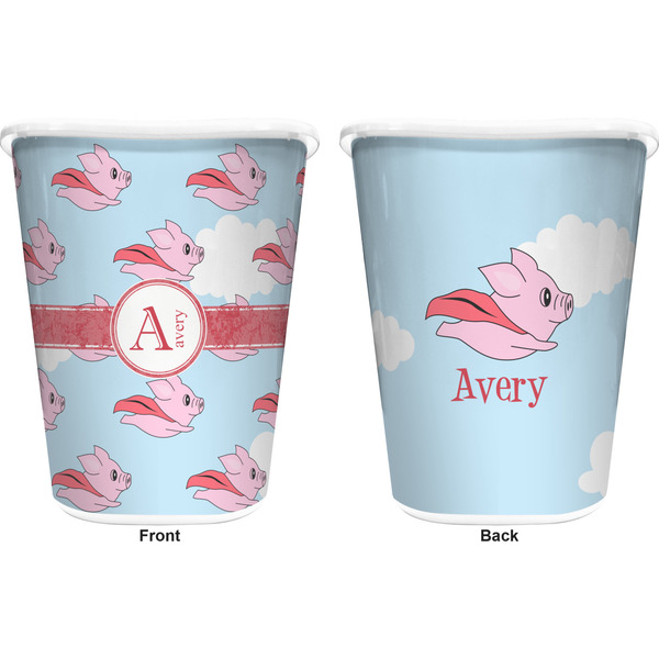 Flying Pigs Trash Can White - Front and Back - Apvl