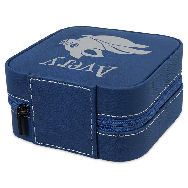 Flying Pigs Travel Jewelry Boxes - Leather - Navy Blue - View from Rear