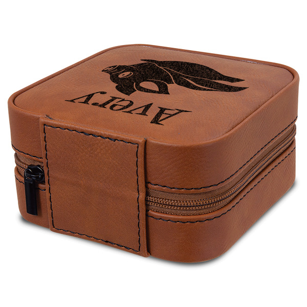 Flying Pigs Travel Jewelry Boxes - Leatherette - Rawhide - View from Rear