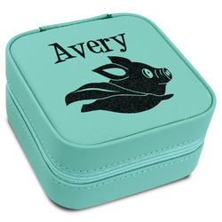 Flying Pigs Travel Jewelry Box - Teal Leather (Personalized)