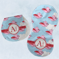 Flying Pigs Burp Pads - Velour - Set of 2 w/ Name and Initial