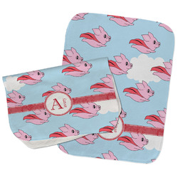 Flying Pigs Burp Cloths - Fleece - Set of 2 w/ Name and Initial
