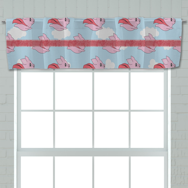 Flying Pigs Valance - Closeup on window