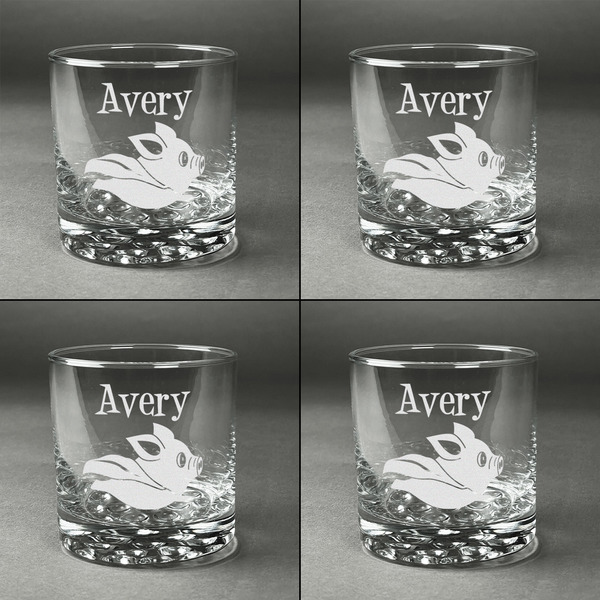 Flying Pigs Whiskey Glasses - Set of 4 all Engraved