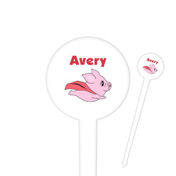 Flying Pigs 4" Round Plastic Food Picks - White - Double Sided (Personalized)