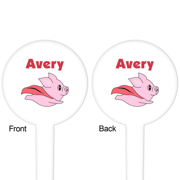 Flying Pigs White Plastic 4" Food Pick - Round - Double Sided - Front & Back