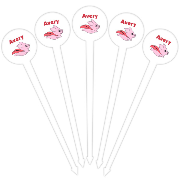 Flying Pigs White Plastic 4" Food Pick - Round - Fan View