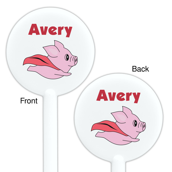 Flying Pigs White Plastic 5.5" Stir Stick - Double Sided - Round - Front & Back