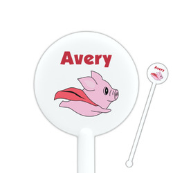 Flying Pigs 5.5" Round Plastic Stir Sticks - White - Double Sided (Personalized)