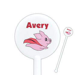 Flying Pigs 5.5" Round Plastic Stir Sticks - White - Single Sided (Personalized)