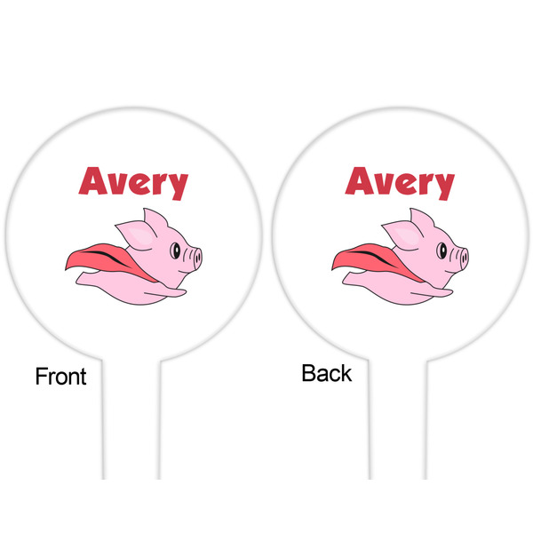 Flying Pigs White Plastic 6" Food Pick - Round - Double Sided - Front & Back