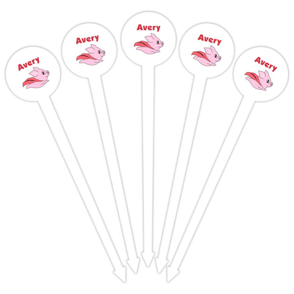 Flying Pigs White Plastic 6" Food Pick - Round - Fan View