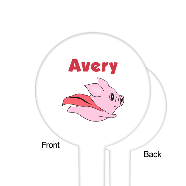 Flying Pigs White Plastic 6" Food Pick - Round - Single Sided - Front & Back