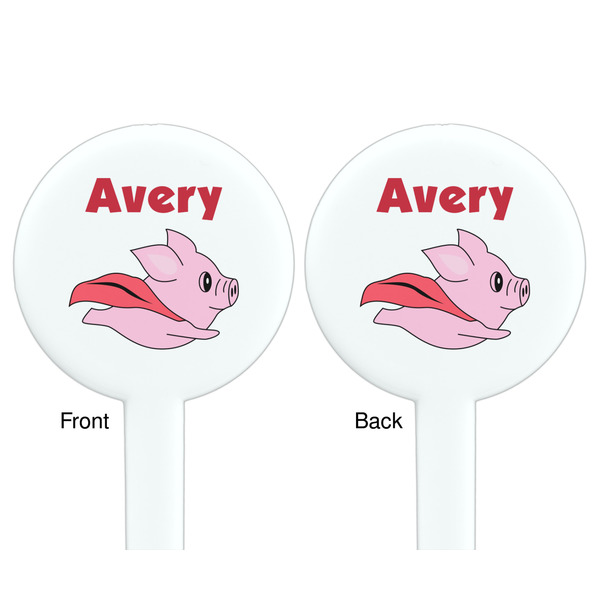 Flying Pigs White Plastic 7" Stir Stick - Double Sided - Round - Front & Back
