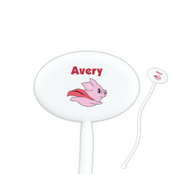 Flying Pigs 7" Oval Plastic Stir Sticks - White - Single Sided (Personalized)
