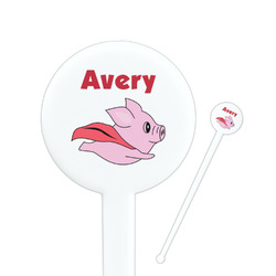 Flying Pigs 7" Round Plastic Stir Sticks - White - Double Sided (Personalized)