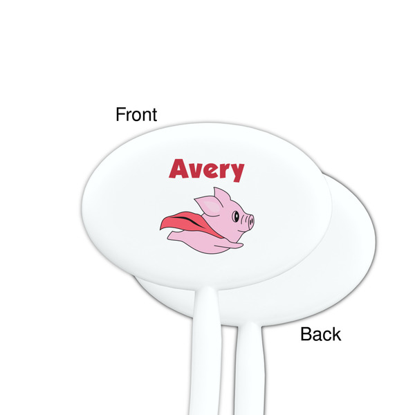 Flying Pigs White Plastic 7" Stir Stick - Single Sided - Oval - Front & Back
