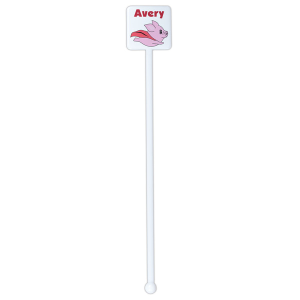 Flying Pigs White Plastic Stir Stick - Double Sided - Square - Single Stick