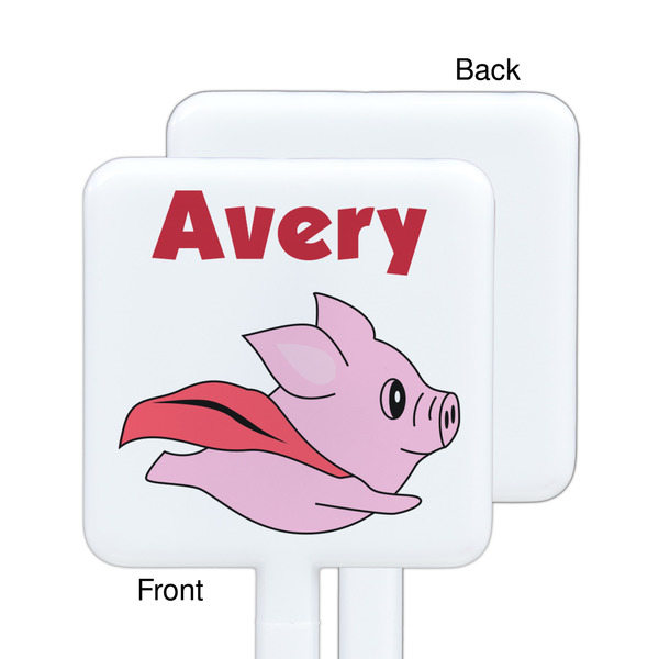 Flying Pigs White Plastic Stir Stick - Single Sided - Square - Approval