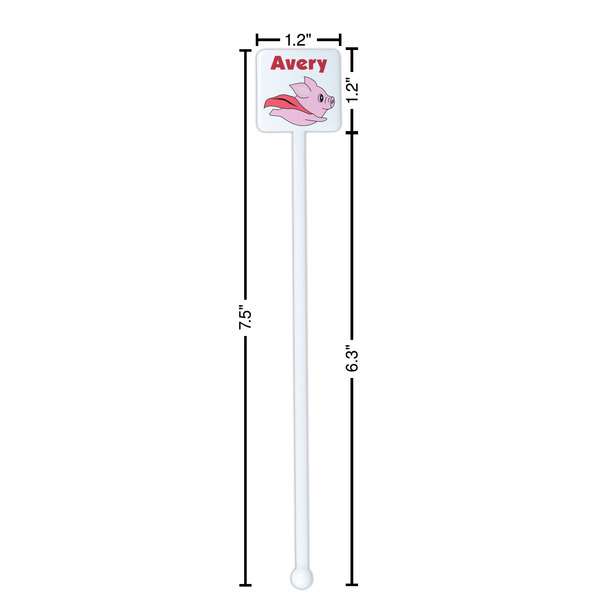 Flying Pigs White Plastic Stir Stick - Square - Dimensions
