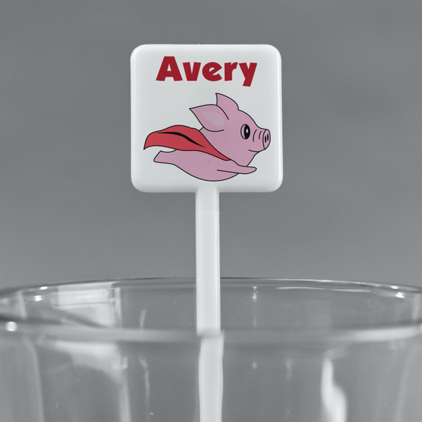 Flying Pigs White Plastic Stir Stick - Square - Main