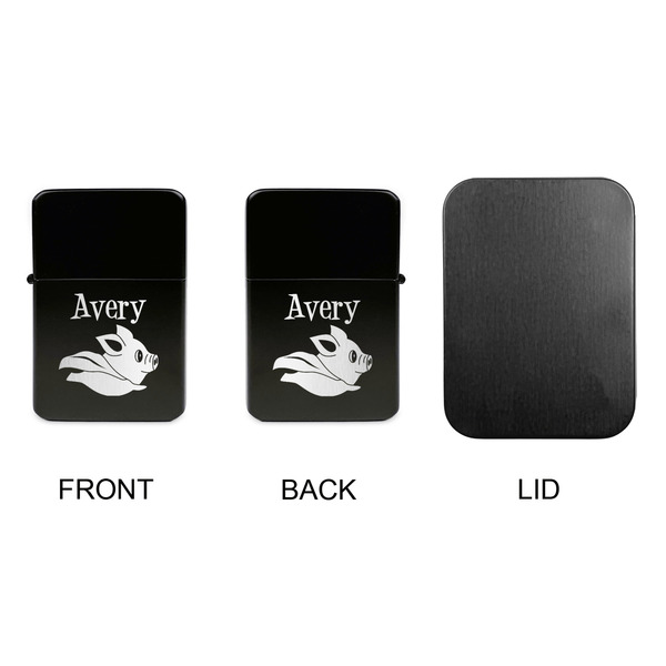 Flying Pigs Windproof Lighters - Black, Double Sided, no Lid - APPROVAL
